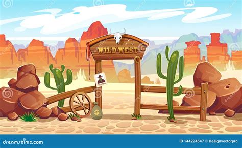 Wild, Old West Canyon Background With Cantina Cartoon Vector ...