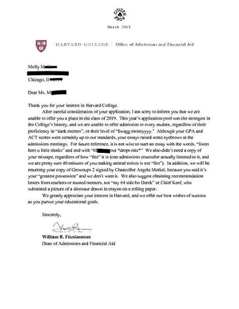 Fake College Acceptance Letter Prank Beautiful This Amazing Harvard Rejection Letter is Fa… in ...