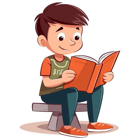 Cute Kid Reading A Book In Childrens Day Illustration Vector Clipart For Education And Logo ...