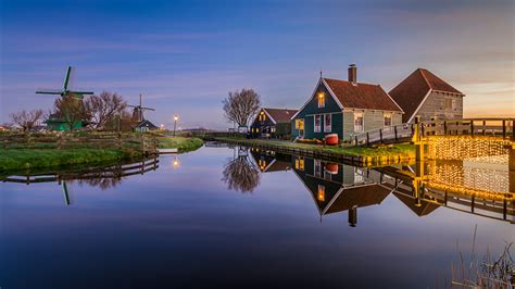 Pictures Netherlands Zaanse Schans Nature Evening Houses