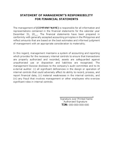 Statement of Management's Responsibility Template