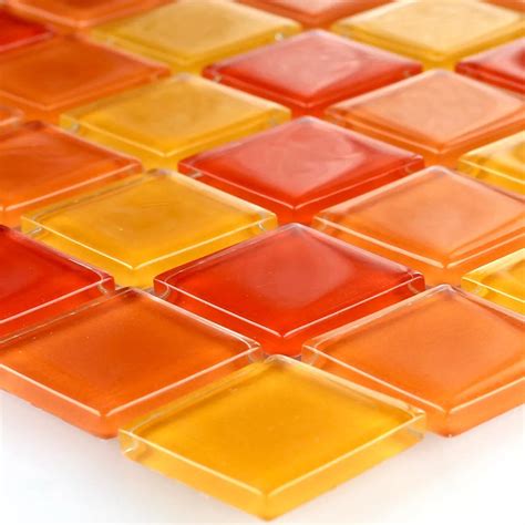 Mosaic Tiles Glass Red Orange Yellow 25x25x4mm