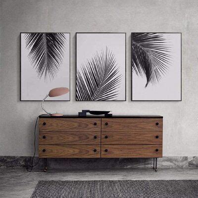 Modern Black and White Palm Tree Leaves Canvas Print