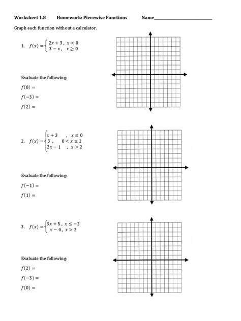 Piecewise Function Worksheet PDF