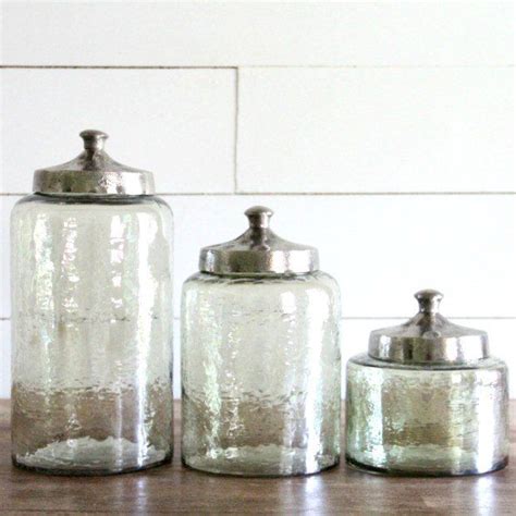 Hammered Lid Glass Canister Set of 3 | Glass canister set, Glass canisters, Glass