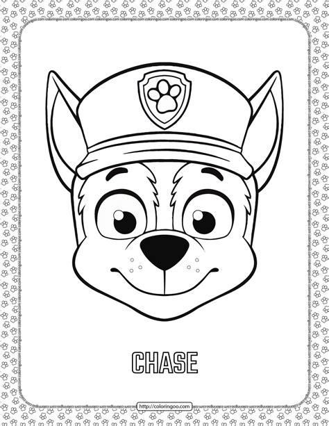 Paw Patrol Cartoon Chase Head Coloring Page