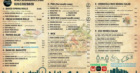 Union Viet Cafe: Menu