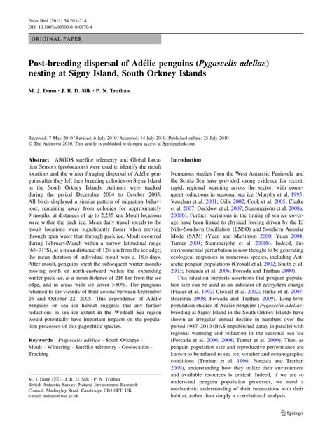 (PDF) Post-breeding dispersal of Adélie penguins (Pygoscelis adeliae) nesting at Signy Island ...