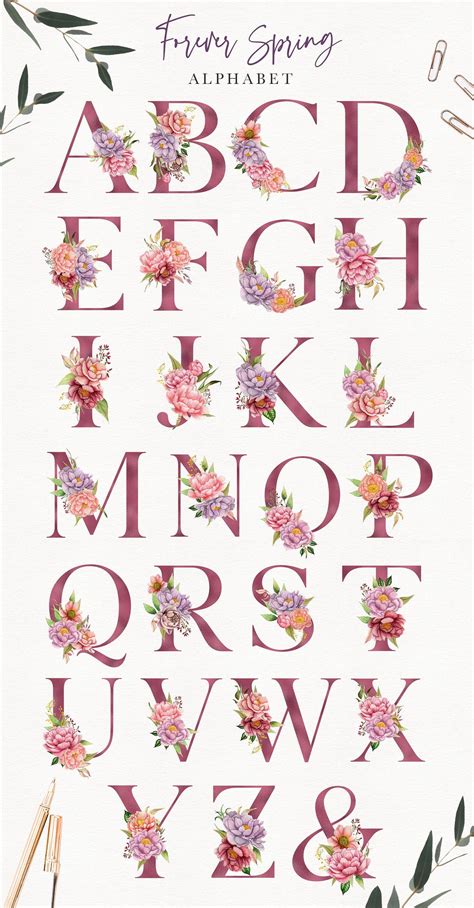 Watercolor Floral Alphabet Rose Alphabet Monogram Letters Flowers Clipart Embellished Floral ...