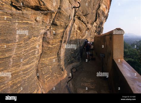 8th century polished wall called Mirror wall, Sigiriya Lion's rock fortress, Sri Lanka Stock ...