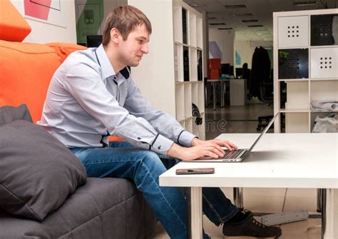 Young Handsome Happy Man with Computer in the Office Stock Image - Image of language, ideas ...