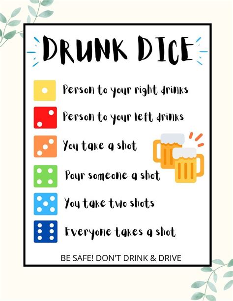 Drunk dice party drinking games printable games for adults etsy – Artofit