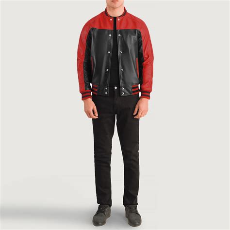 Terrance Black & Red Leather Varsity Jacket For Men