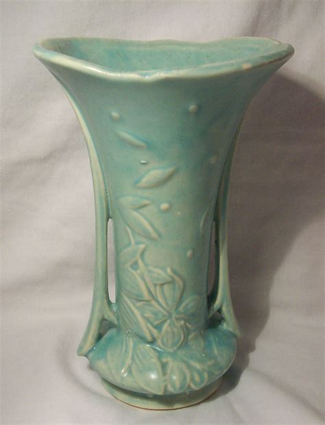 1940's McCoy Pottery Aqua Glazed Vase Mccoy Pottery Vases, Antique ...