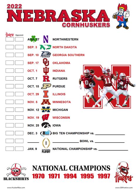 Printable Husker Football Schedule