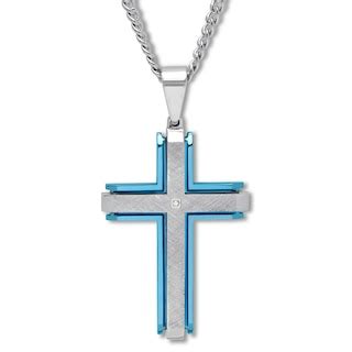 Men's Cross Necklace Diamond Accent Stainless Steel 24" | Jared