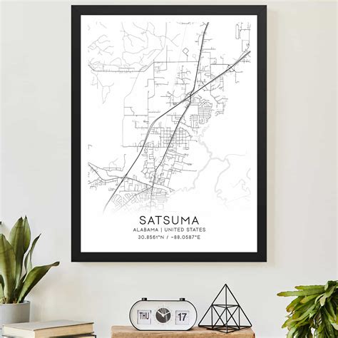 Satsuma Alabama Map Poster, Modern Home Decor Wall Art Print - Custom ...