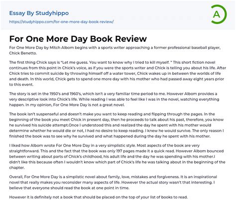 For One More Day Book Review Essay Example | StudyHippo.com