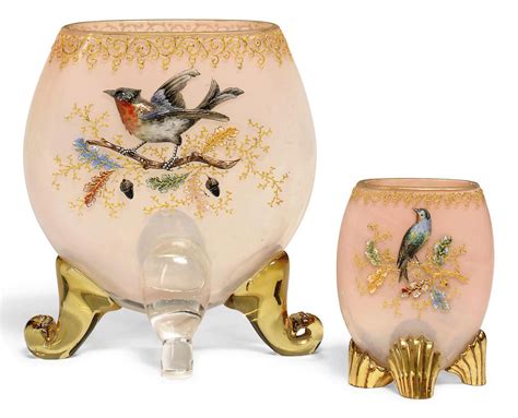 TWO ENAMELLED PALE-PINK OPALINE GLASS VASES , LATE 19TH CENTURY ...