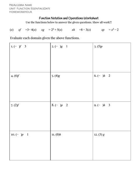 Function Notation Worksheet Pdf – Function Worksheets