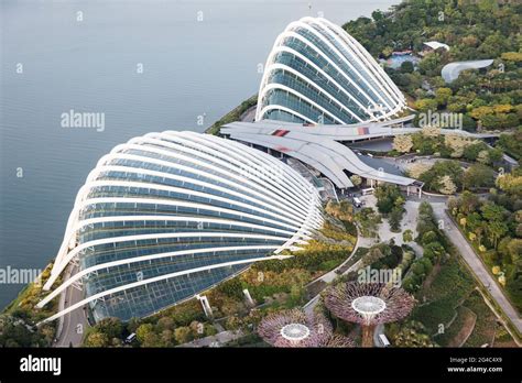 Aerial view of the Flower Dome and Cloud Forest dome in Singapore's ...