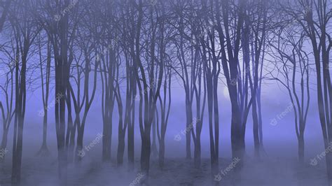 Premium Photo | 3d render of a halloween landscape with foggy forest