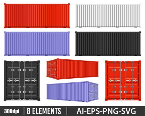 Cargo Container Clipart Vector Design Illustration. Cargo Container Set ...