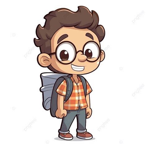 Cartoon Boy With Backpack And Glasses, Sticker Design With Cartoon ...