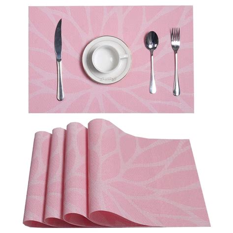 Coolmade Placemats for Dining Table Washable Placemat Set of 4 Heat Resistant Woven Vinyl Non ...