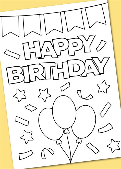 Printable Happy Birthday coloring card - Chevron Lemon