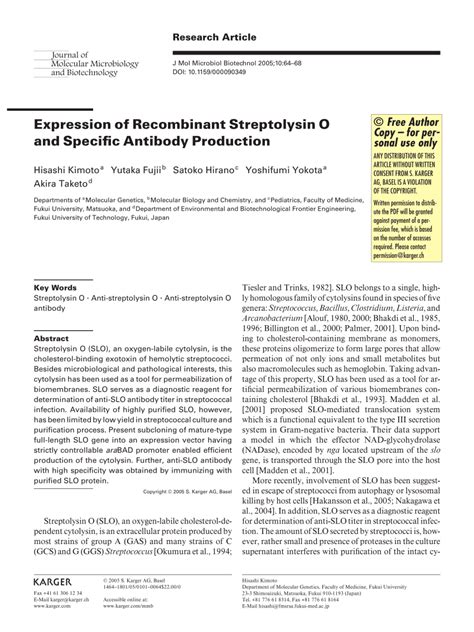 (PDF) Expression of Recombinant Streptolysin O and Specific Antibody Production