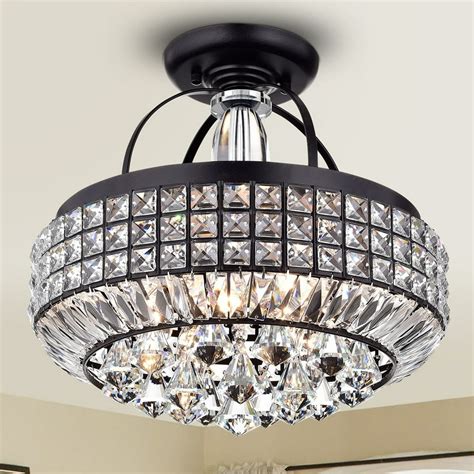 Pamarin Round Crystal Antique Black Semi-Flush Mount Ceiling Light - Walmart.com - Walmart.com