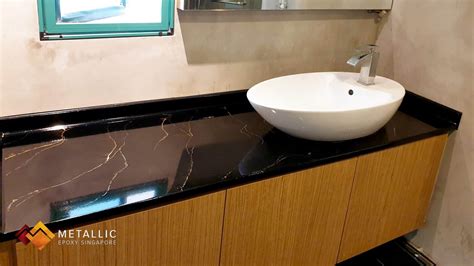 Metallic Epoxy Chrome Gold Black Marble Vanity Top