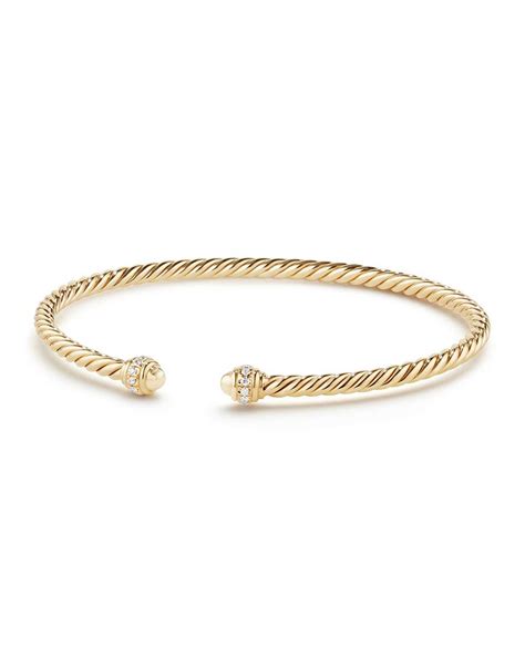 David Yurman 18k Gold Petite CableSpira® Bracelet w/ Diamonds, Size M | Neiman Marcus