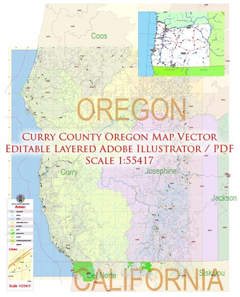 Curry County Oregon Map Vector Exact County Plan Detailed Road Admin ...