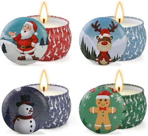 Yinuo Candle Christmas Scented Candles Gift Set Aromatic Candle, Aromatherapy Candles 4 Tins, 4 ...