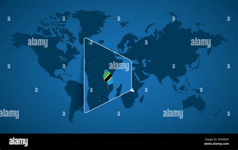 Detailed world map with pinned enlarged map of Tanzania and neighboring countries. Tanzania flag ...