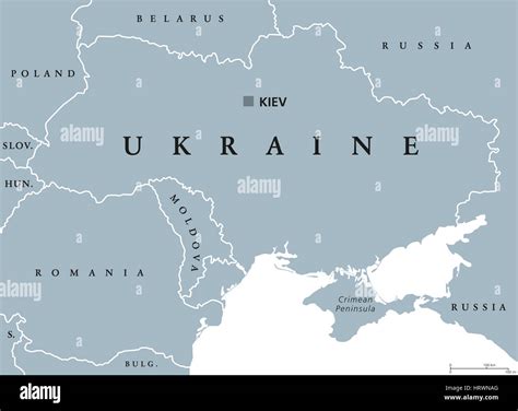 Ukraine political map with capital Kiev, national borders, Crimean ...