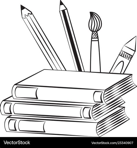 Books pencils brush back Royalty Free Vector Image