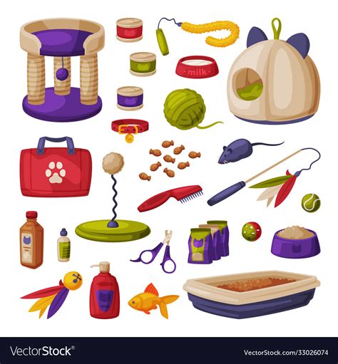 Cat accessories set pet shop products food Vector Image