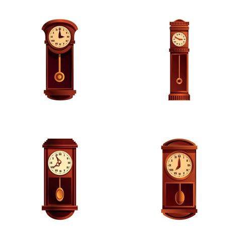 Pendulum clock icons set cartoon vector. Traditional retro style ...