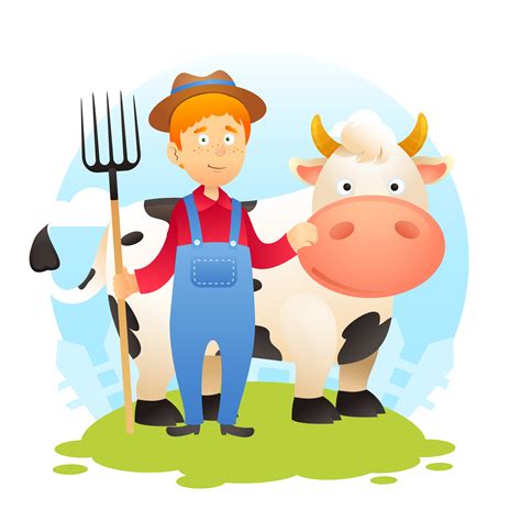 Farmer With Cow 427596 Vector Art at Vecteezy