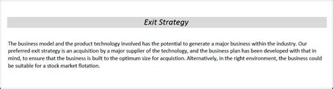 Business plan exit strategy sample