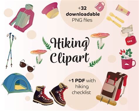 Hiking Gear Clipart for Mountain Lovers With One Hiking - Etsy