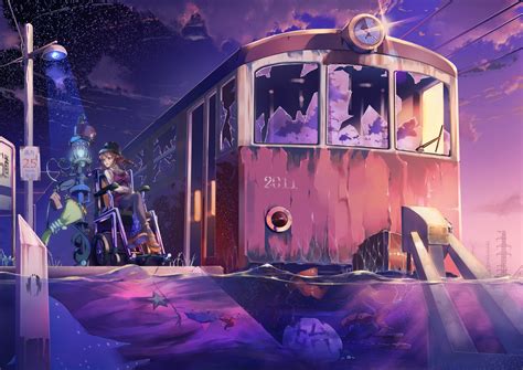 Magical Journey: Anime Train Adventure - 4K Ultra HD Wallpaper by Inzanaki