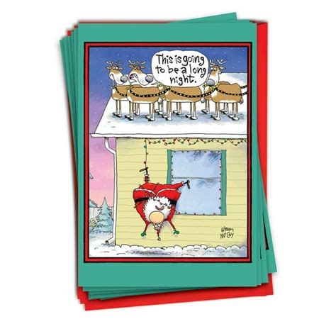 12 Funny Christmas Cards Pack (1 Design, 12 Cards) - Long Night Cartoon ...