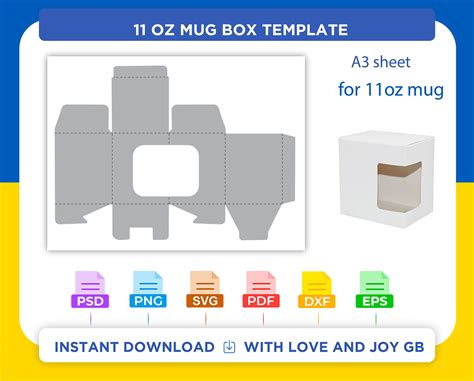 Mug Box With Window Template Png Svg Dxf Eps Label - Etsy UK | Templates, Gift box template ...