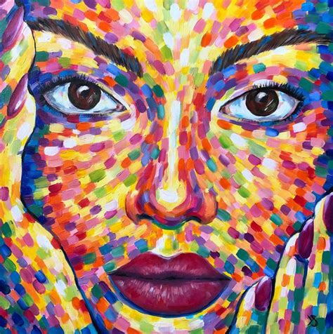 Phoenix - modern portrait woman art, colorful, female painting, large face canvas Painting by ...