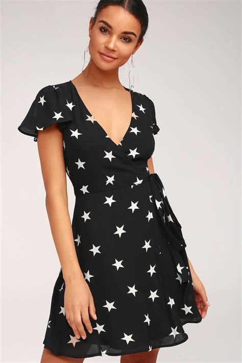 Cute Wrap Dress - Black Star Print Dress - Wrap Dress - Lulus