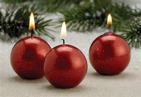 Metallic Red Christmas Ball Candles, Set of 12